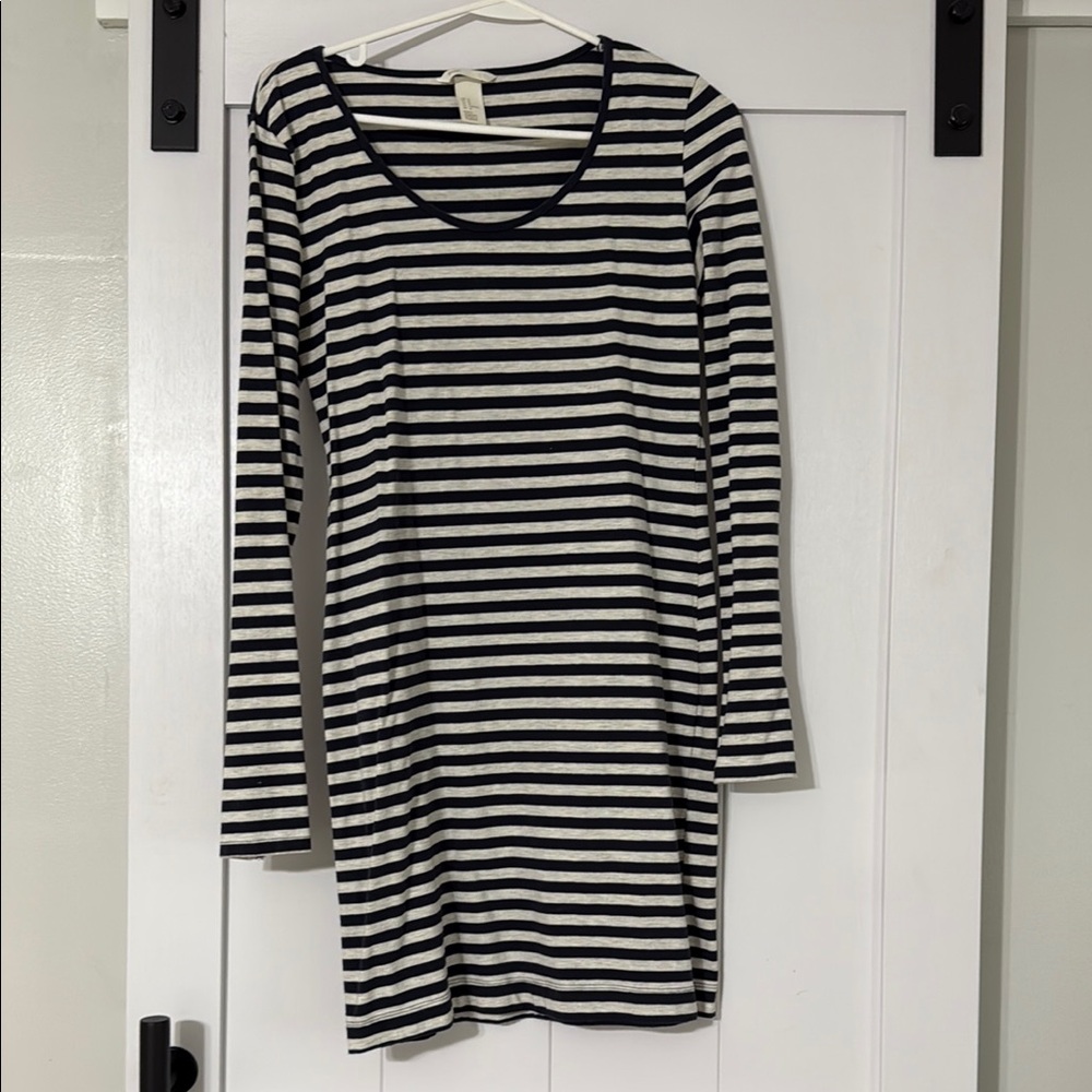 Striped Navy and Gray Dress